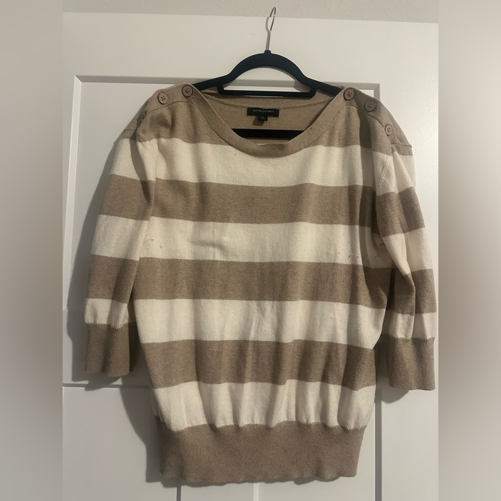 Banana Republic Beige/White & Gray/Green Striped Sweater- lot of 2